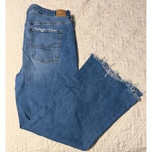 American Eagle Distressed Flare Jeans Womens 18 Short Blue real good